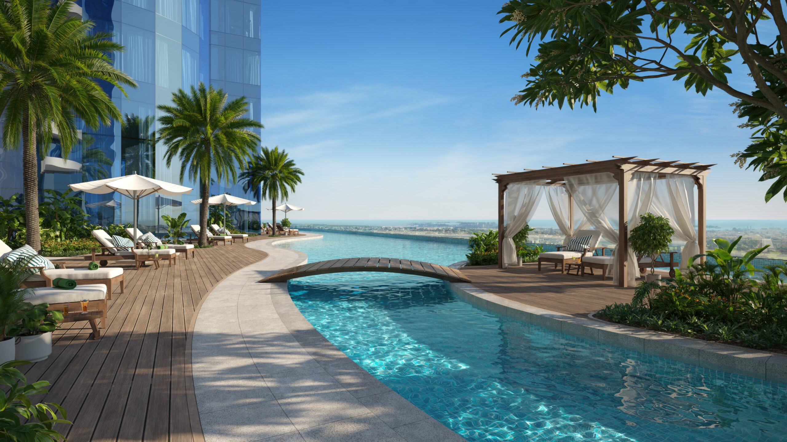 Pool with 270 degree views of the Dubai skyline
