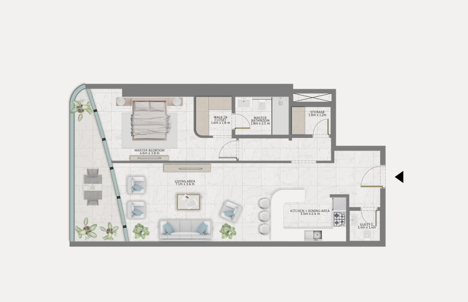 1 bedroom floor plan at Al Habtoor Tower